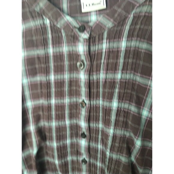 L.L. Bean Woman L Brown Plaid LS Button Front Pleated Side Slit  Shirt Casual - Picture 4 of 8